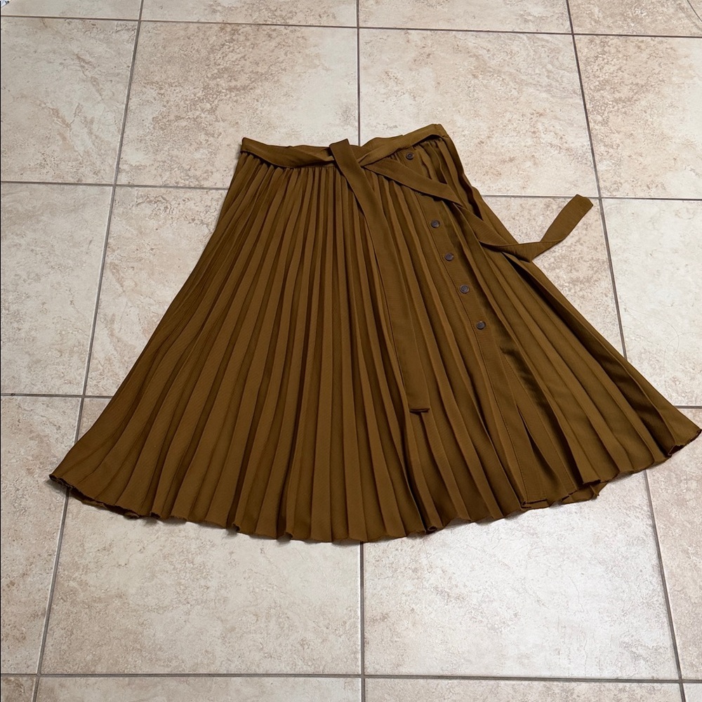 Zara A-Line Brown Pleated Skirt